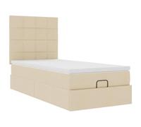 Yisssmeng Letto ottomano con materasso e topper, 100 x 200 cm, letto imbottito con contenitore idraulico sotto il letto, struttura del letto con testiera, rivestimento in tessuto color crema