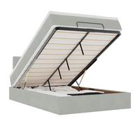 Yisssmeng Letto ottomano con materasso e topper 120 x 200 cm, letto imbottito con contenitore idraulico, struttura del letto in velluto grigio chiaro con testiera, letto per camera da letto