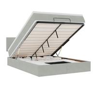 Yisssmeng Letto ottomano con materasso e topper, 140 x 190 cm, letto imbottito con vano portaoggetti e testiera, struttura del letto in velluto grigio chiaro, per camera da letto e stanze degli ospiti