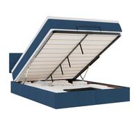 Yisssmeng Letto ottomano da 140 x 190 cm, con materasso e topper, letto imbottito con cassettone e testiera, letto portaoggetti pieghevole idraulico, telaio in tessuto blu