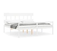 Yisssmeng Letto per anziani, 200 x 200 cm, in legno massello bianco, altezza seduta alta 45 cm, con testiera, grande spazio sotto il letto, robusto telaio per camera da letto, camera degli ospiti