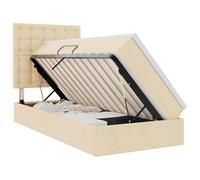 Yisssmeng Letto portaoggetti 90 x 200 cm con materasso e topper, letto imbottito con cassettone pieghevole laterale, letto singolo idraulico con testiera per camera da letto, crema
