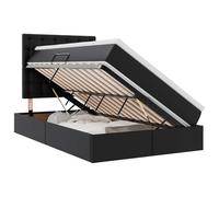 Yisssmeng Letto portaoggetti da 120 x 190 cm, con materasso e topper, letto imbottito nero, in ecopelle, telaio del letto con contenitore idraulico, letto funzionale con testiera e rete a doghe