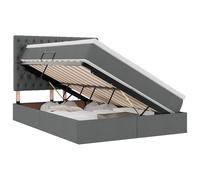 Yisssmeng Letto portaoggetti da 140 x 190 cm, con materasso e topper, letto imbottito con contenitore pieghevole laterale, letto matrimoniale idraulico in ecopelle con testiera, grigio scuro