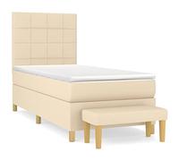 Yisssmeng Letto singolo a molle, 80 x 200 cm, in tessuto crema, con molle insacchettate, testiera regolabile in altezza, multifunzione, con panchina, per camera da letto, camera degli ospiti, camera