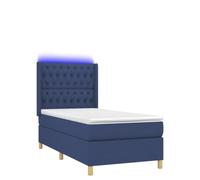 Yisssmeng Letto singolo a molle blu 90 x 200 cm con LED e materasso con topper, moderno letto giovanile, rivestimento in legno, testiera regolabile in altezza, per camera da letto, camera degli ospiti