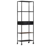 Yisssmeng Libreria 60 x 35 x 180 cm legno di mango grezzo e ferro Industrial Libreria con 4 livelli e cassetto per soggiorno, camera da letto, ufficio