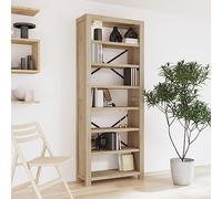 Yisssmeng Libreria 80 x 30 x 200 cm in legno di acacia a 7 ripiani, marrone con look retrò, robusto armadio multiuso per ufficio, soggiorno, camera da letto, corridoio