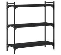 Yisssmeng Libreria a 3 ripiani, nera, 80 x 30 x 86 cm, stabile scaffale in legno e metallo, per soggiorno, ufficio, moderno scaffale portaoggetti dal design industriale