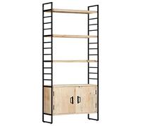 Yisssmeng Libreria a 4 ripiani, 80 x 30 x 180 cm, legno massello Mango con design industriale, robusto scaffale con 2 ante e 3 ripiani per camera da letto, ufficio e soggiorno
