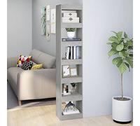Yisssmeng Libreria grigio cemento, 40 x 30 x 198 cm, in robusto materiale di legno, design moderno, divisorio per soggiorno, camera da letto, ufficio, corridoio