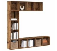 Yisssmeng Libreria in legno anticato 36 x 30 x 143 cm, in legno sottile e alto, con 4 scomparti, montaggio a parete, robusta libreria per soggiorno, corridoio, ufficio