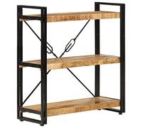 Yisssmeng Libreria in legno e metallo, 3 scomparti, 77 x 30 x 80 cm, in legno massiccio di mango e ferro, robusto design industriale per soggiorno, ufficio e corridoio