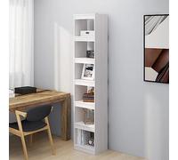Yisssmeng Libreria in legno massello 40 x 30 x 199 cm, bianco, sottile scaffale alto con 6 scomparti come divisorio e scaffale per soggiorno, corridoio, camera da letto, design moderno in pino