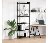 Yisssmeng Libreria nera effetto quercia 60 x 30 x 188 cm, scaffale con supporto a croce in acciaio e piedini regolabili, design industriale moderno, molto spazio per soggiorno, ufficio, corridoio