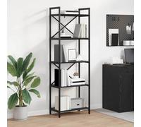 Yisssmeng Libreria nera effetto rovere, 56 x 34 x 171 cm, in legno con 5 scomparti, robusto, design industriale, spazio per Living Room Home Office Bedroom