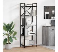 Yisssmeng Libreria Sonoma grigio 56 x 34 x 171 cm, 5 scomparti in legno/acciaio, scaffale per libri e decorazioni, soggiorno, ufficio, camera da letto