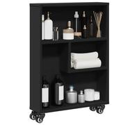 Yisssmeng Libreria sottile nera, 48 x 13 x 68 cm, in legno con ruote, ruote dei freni, portata 60 kg, design moderno, salvaspazio, per cucina, soggiorno, bagno