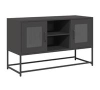 Yisssmeng Lowboard per TV, nero, 100,5 × 39 × 60,5 cm, in acciaio laminato a freddo, con 2 ante e 2 ripiani, design industriale moderno, portata fino a 80 kg, per soggiorno e camera da letto