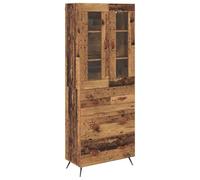 Yisssmeng Mobile alto con ante in vetro, 69,5 × 34 × 180 cm, 3 cassetti e 2 ante, robusto legno credenza per soggiorno, camera da letto, corridoio