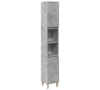 Yisssmeng Mobile alto grigio cemento, 30 x 30 x 190 cm, in legno con gambe di eucalipto, mobili da bagno con 6 scomparti e 2 ante, design moderno e durata per piccoli bagni e WC