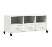 Yisssmeng Mobile basso per TV, colore bianco, 100,5 × 39 × 43,5 cm, in acciaio freddo con 3 cassetti e ruote, design moderno, molto spazio, facile da pulire, credenza per TV per soggiorno, corridoio