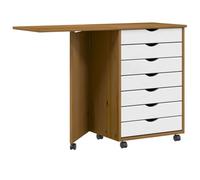 Yisssmeng Mobile Credenza con desktop pieghevole, marrone miele, 105,5 x 39 x 74,5 cm, 7 cabinet Drawers Rolling Storage Cabinet for Office Bedroom or Craft Room