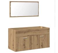 Yisssmeng Mobile sottolavabo con specchio, 90 x 38,5 cm, set di mobili da bagno in rovere Artisan, moderno pensile in legno, contenitore per utensili da bagno, montaggio a parete