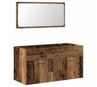 Yisssmeng Mobile sottolavabo con specchio, effetto legno anticato, da appendere alla parete, 90 cm, per un maggiore spazio di archiviazione