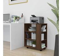 Yisssmeng Mobile Storage Cabinet 60 x 35 x 75 cm Brown Oak Look Wood Composite Rolling Cupboard with 4 Wheels 2 Lockable Compact Organizer for Office Living Room Bedroom Corridor