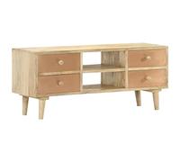 Yisssmeng Mobile TV 110 × 30 × 45 cm in legno massello di mango marrone con 4 cassetti, moderno basso con manici in rame e metallo, robusto mobile per soggiorno, camera da letto e corridoio