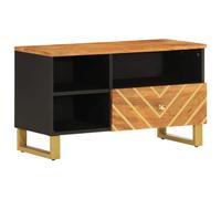 Yisssmeng Mobile TV basso in legno di mango 80 x 33,5 x 46 cm marrone nero con gambe in ferro per soggiorno, camera da letto, ufficio, design moderno con spazio di archiviazione