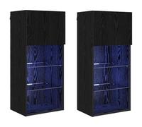 Yisssmeng Mobile TV da parete, set da 2 pezzi, colore rovere nero, 40,5 x 30 x 90 cm, con LED, 8 ripiani e 2 ante, per soggiorno, camera da letto, ufficio