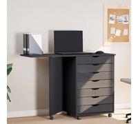 Yisssmeng Moss Rolling Storage Cabinet with Fold-Out Desk, 7 drawers, Solid Pine Wood, 41.5" x 15.4" x 29.3", Rustic Grey, Sturdy Workspace Organizer for Home Office, Bedroom, Craft Room