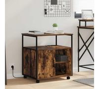 Yisssmeng Office Storage Cabinet with Charging Station 61x46x67 cm Smoked Oak Wood Look Modern Design Adjustable Shelves Rolling Lockable Locker for Home Office Living Room Corridor Bedroom