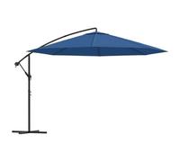 Yisssmeng Ombrello da 350 cm, asta in alluminio blu, manovella inclinabile, base a croce, 100 cm, in poliestere resistente ai raggi UV, per giardino, terrazza, balcone