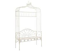 Yisssmeng Panca da giardino, 122 cm, in ferro bianco anticato, nostalgia, per giardino e terrazza, decorativa, in metallo, in stile vintage, robusta, in ferro battuto, senza cuscino