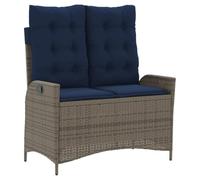 Yisssmeng Panca da giardino regolabile con cuscino, 2 posti, in polyrattan, con funzione reclinabile, per terrazza, balcone e giardino, grigio con cuscini blu navy
