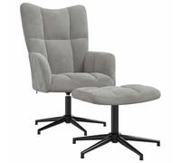 Yisssmeng Poltrona relax con sgabello, grigio chiaro, in velluto, con funzione a 360°, poltrona da lettura, per soggiorno, camera da letto, sala da pranzo, 62 x 68 x 98 cm, moderna poltrona lounge per