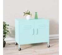 Yisssmeng Rolling Steel Storage Cabinet 60 x 35 x 56 cm Mint Green Metal Locker with Adjustable Shelf Mobile Lockable Office Cupboard for Living Room Kitchen Garage Workshop