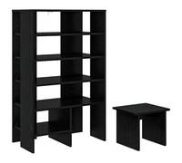 Yisssmeng Scarpiera con sgabello, set da 2 pezzi, scarpiera con 5 ripiani, mobile da corridoio in rovere nero, armadio compatto in legno, 62 x 35 x 100 cm