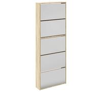 Yisssmeng Scarpiera con specchio, effetto rovere, mobile da corridoio, montaggio a parete, 5 scomparti pieghevoli per circa 15-20 paia di scarpe, 63 x 17 x 169,5 cm, moderno armadio da ingresso