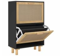 Yisssmeng Scarpiera in rattan, 2 scomparti pieghevoli, stile scandinavo, per corridoio e ingresso, scarpiera salvaspazio, in legno massello, nero, 52 x 25 x 80 cm