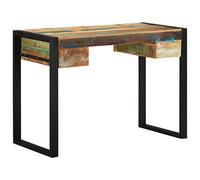 Yisssmeng Scrivania in legno anticato, 110 x 50 x 77 cm, scrivania per computer, scrivania da ufficio e gaming, in legno massiccio riciclato, con 2 cassetti, fatta a mano, look vintage, per casa