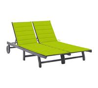 Yisssmeng Sdraio da giardino per 2 persone, in legno di acacia massiccio, con cuscino verde chiaro, schienale regolabile e poggiapiedi, sdraio relax per giardino, 200 cm, grigio