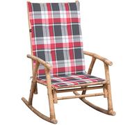 Yisssmeng Sedia a dondolo in bambù con cuscino rosso a quadretti | Poltrona in bambù con cuscino a quadri rossi e cuscino extra per ore di relax sulla terrazza, sul balcone o in soggiorno.