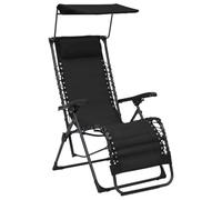 Yisssmeng Sedia a sdraio con tettuccio parasole, sedia pieghevole da giardino per terrazza e balcone, rivestimento in textilene, telaio in acciaio, sedia da campeggio con poggiatesta imbottito, nero