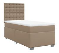 Yisssmeng Set completo letto a molle, 100 x 200 cm, in ecopelle, marrone cappuccino, letto imbottito con materasso a molle insacchettate, topper e rete a doghe, per un sonno riposante in camera da