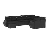 Yisssmeng Set da 10 divani da giardino in polyrattan, set lounge per terrazza e giardino, colore nero, con 9 moduli per divano, tavolo in vetro e cuscini con rivestimenti rimovibili