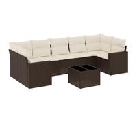 Yisssmeng Set da 8 divani da giardino, in polyrattan, per terrazza e giardino, modulare con vano portaoggetti e tavolo in vetro, include cuscini per seduta e schienale, marrone